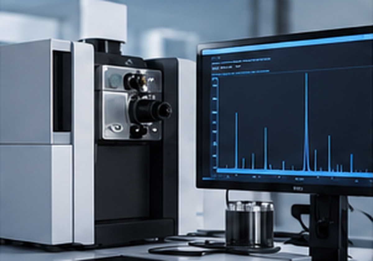 Mass spectrometer in an analytical laboratory used for peptide identity testing